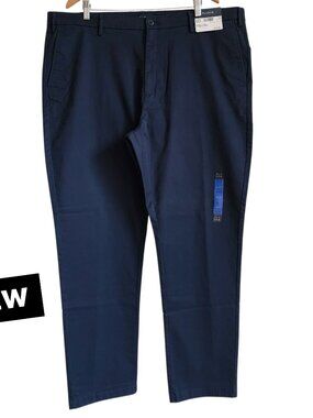 44x32 Navy Chinos Jos A Bank Cotton Traditional Fit Pants New Flat Front Classic
